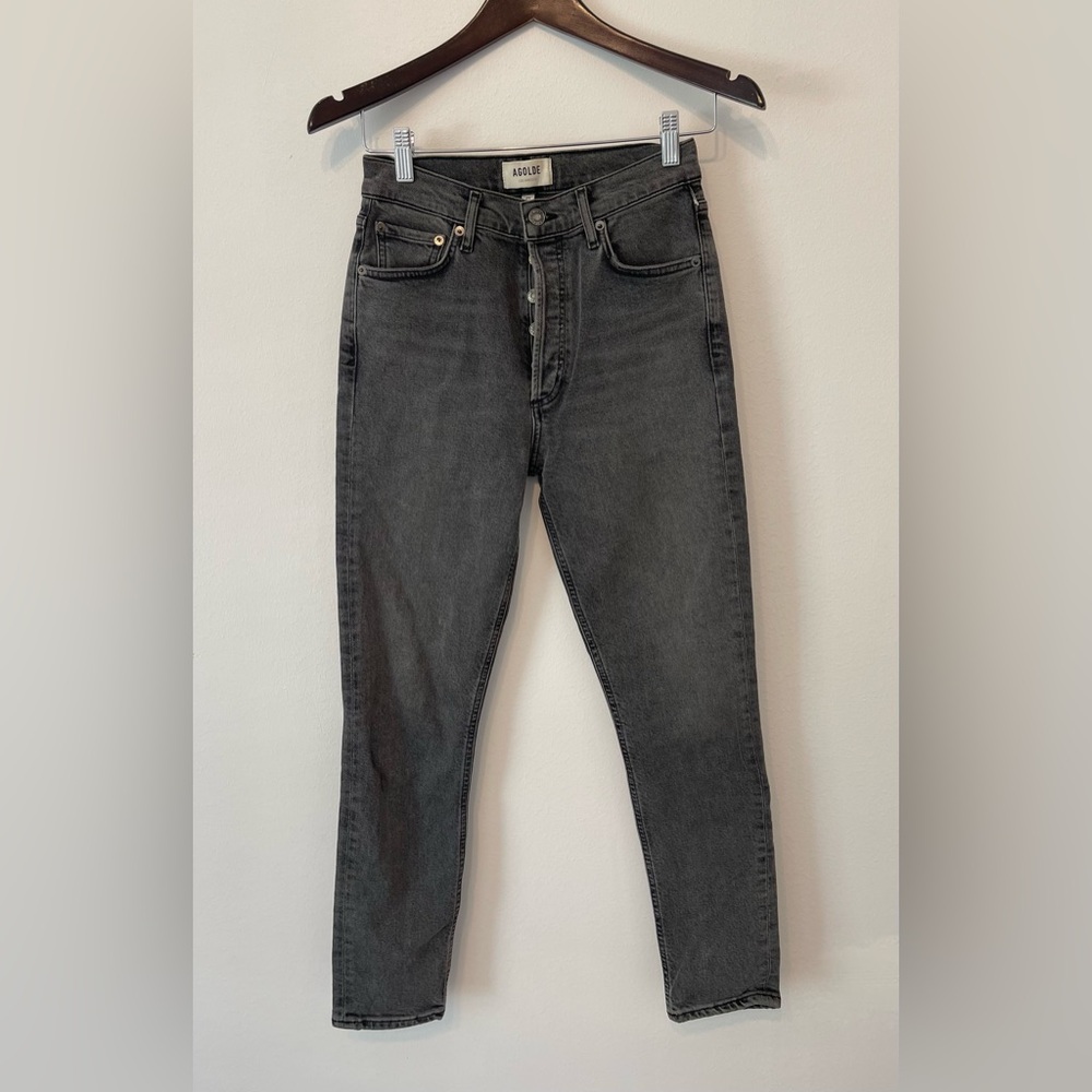 AGOLDE Nico‎ High Rise Jeans Waist 25 Button Fly  Grey Black Denim Minimalist